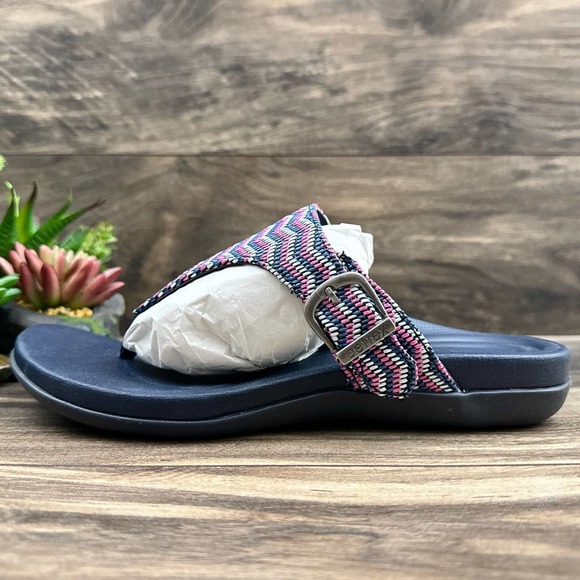 NIB Aetrex Rita 40 9-9.5 Thong Sandal Flip Flops Navy AE875 - Picture 6 of 12